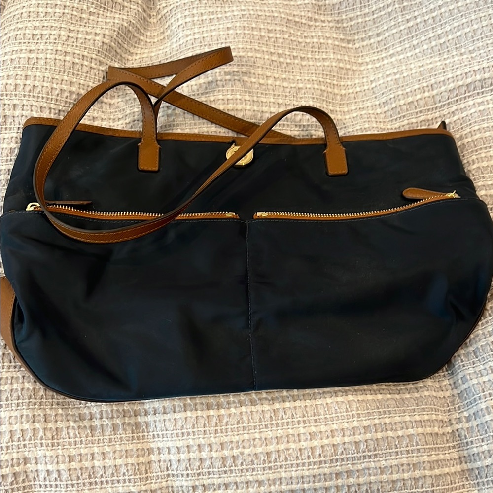 Navy and Brown Women's Bag